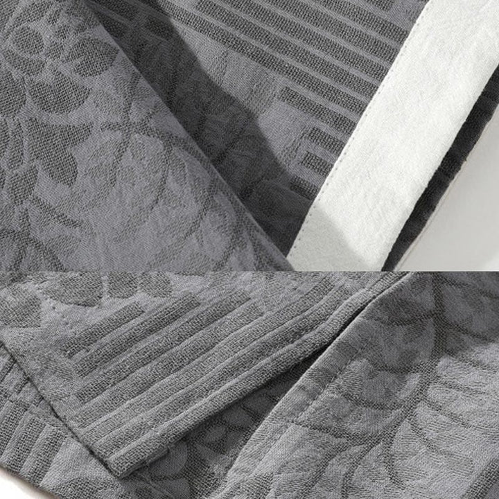 Chemise cardigan décontractée d'été en coton à manches mi-longues et col montant pour homme, motif floral Buddha Stones , boutons grenouille, couleur contrastée - image 8