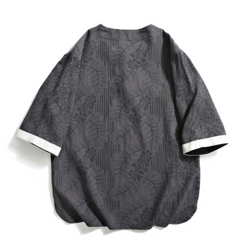 Buddha Stones à manches courtes et col ras du cou pour homme, en coton, style jacquard rétro chinois, motif grenouille et boutons - image 2