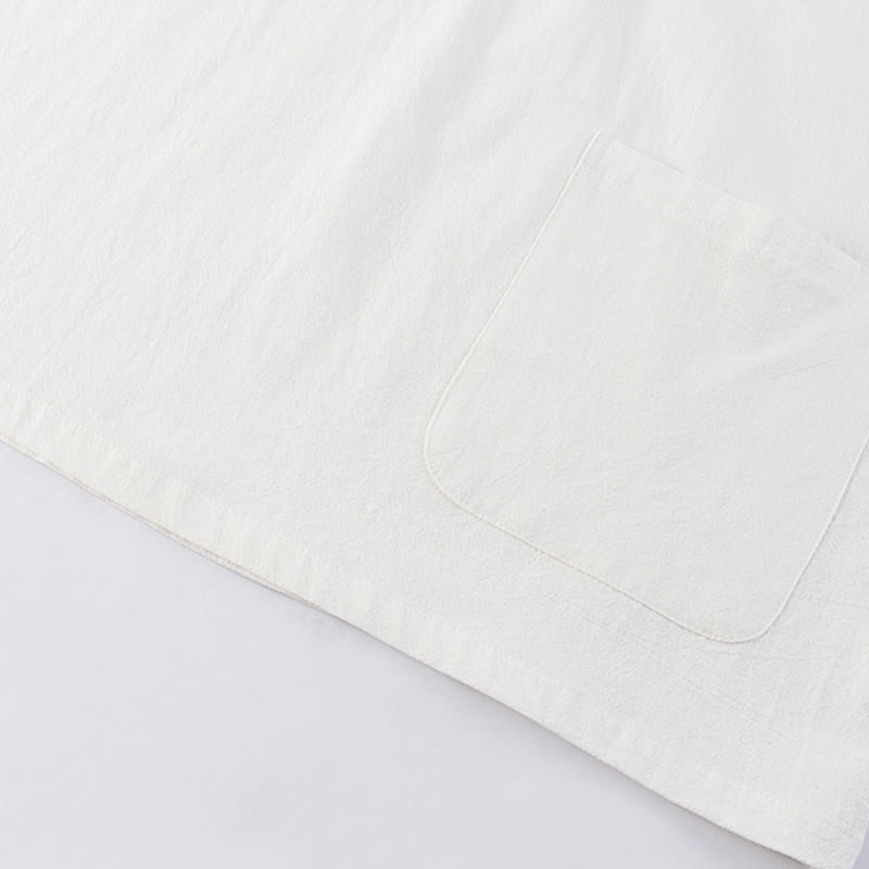 Ensemble 2 pièces décontracté en coton et lin avec poches et motif Buddha Stones, chemise à demi-bouton, pantalon à cordon de serrage, pour homme
