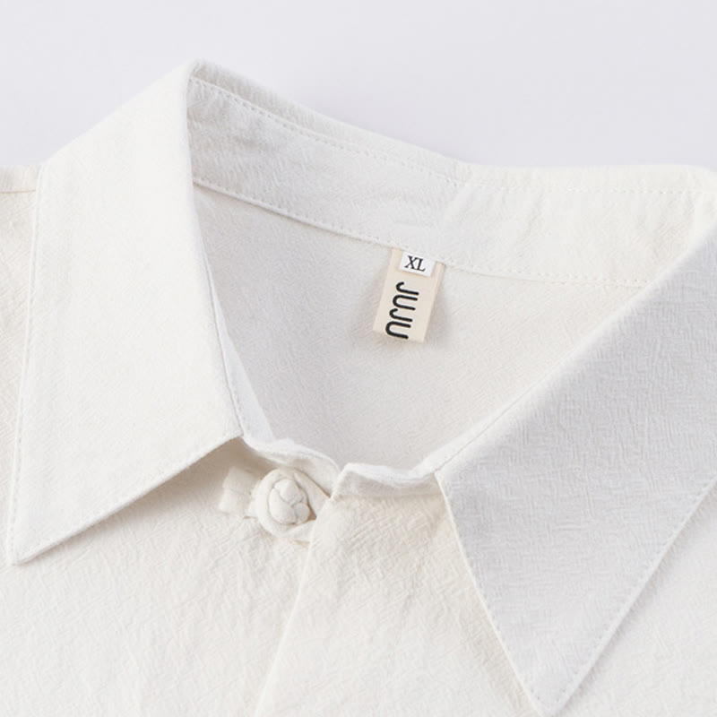 Ensemble de méditation décontracté 2 pièces en coton pour homme, composé d'une chemise à demi-boutons et d'un pantalon à cordon de serrage, avec poches et de couleurs unies, en forme de Buddha Stones. - image 2
