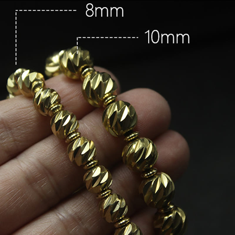 Bracelet de richesse en perles de cuivre et laiton, motif de couteau sculpté vintage en Buddha Stones