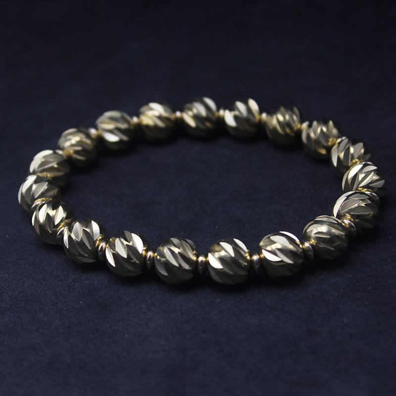 Bracelet de richesse en perles de cuivre et laiton, motif de couteau sculpté vintage en Buddha Stones