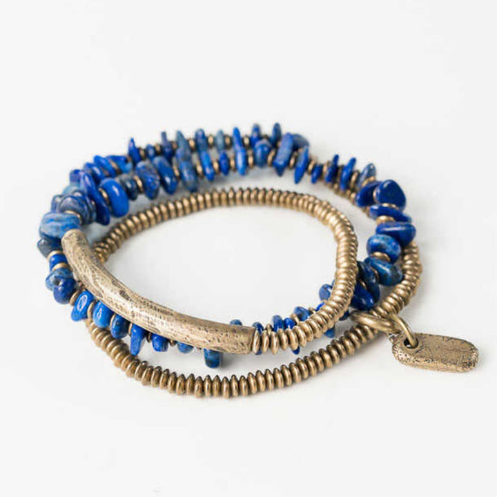 Bracelet d'équilibre triple tour en lazurite de forme irrégulière Buddha Stones