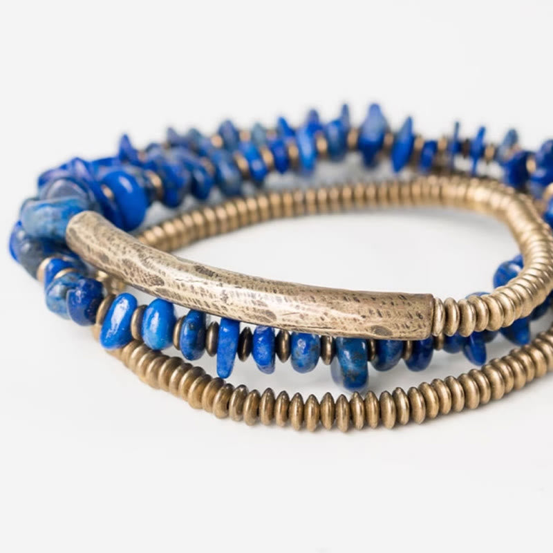 Bracelet d'équilibre en lazurite et lapis-lazuli de forme irrégulière, orné de Buddha Stones et d'un triple tour. - image 4