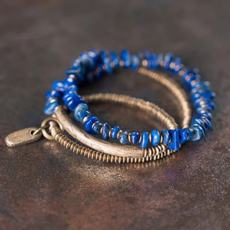 Bracelet d'équilibre triple tour en lazurite de forme irrégulière Buddha Stones