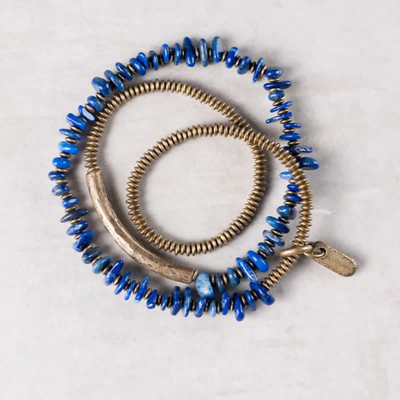 Bracelet d'équilibre triple tour en lazurite de forme irrégulière Buddha Stones