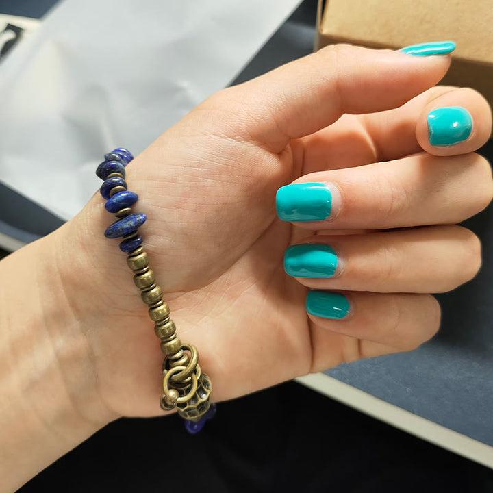 Bracelet en lazurite et lapis-lazuli de forme irrégulière, orné de Buddha Stones, symbole de bon augure. - image 11