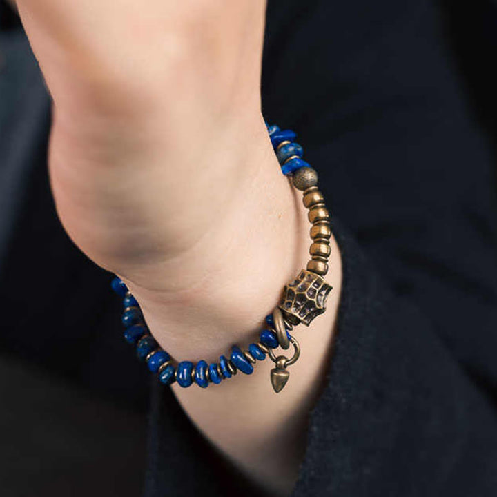 Bracelet en lazurite et lapis-lazuli de forme irrégulière, orné de Buddha Stones, symbole de bon augure. - image 8