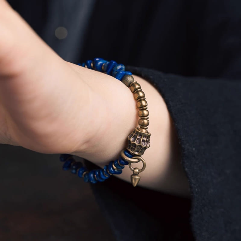 Bracelet en lazurite et lapis-lazuli de forme irrégulière, orné de Buddha Stones, symbole de bon augure. - image 10