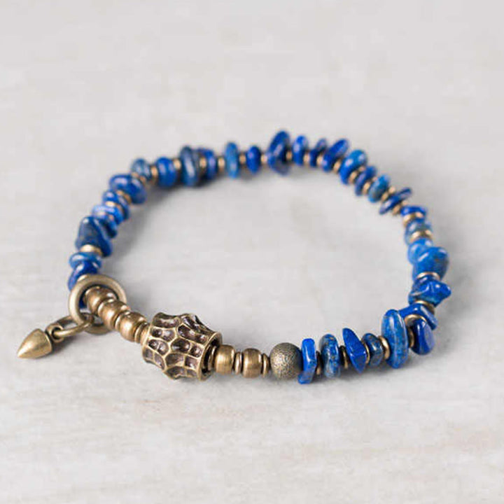 Bracelet en lazurite et lapis-lazuli de forme irrégulière, orné de Buddha Stones, symbole de bon augure. - image 2