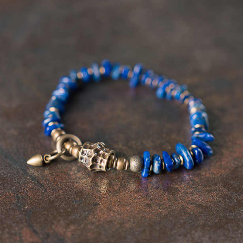 Bracelet en lazurite et lapis-lazuli de forme irrégulière, orné de Buddha Stones, symbole de bon augure. - 6,7-6,9 pouces (17-17,5 cm) - image 0