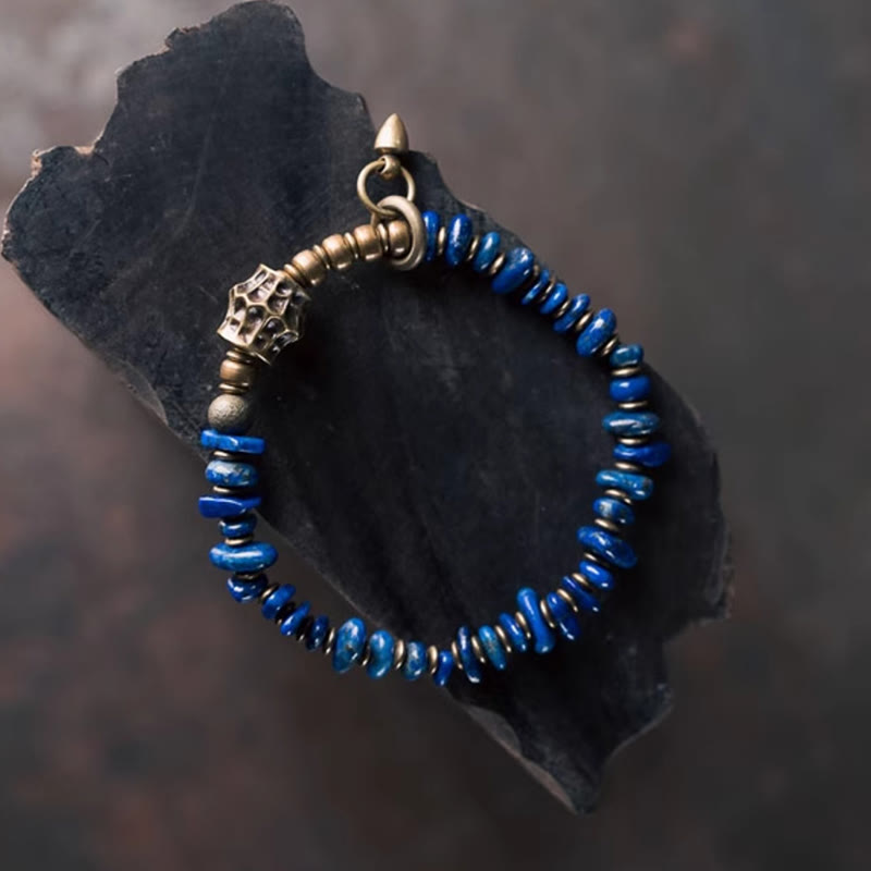 Bracelet en lazurite et lapis-lazuli de forme irrégulière, orné de Buddha Stones, symbole de bon augure. - image 1