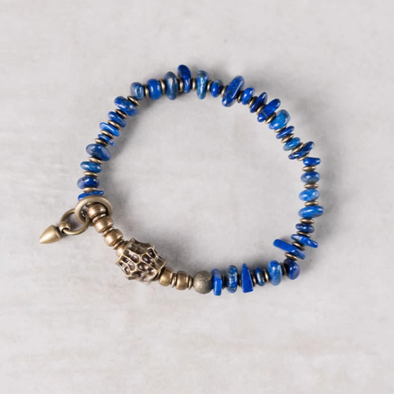 Bracelet en lazurite et lapis-lazuli de forme irrégulière, orné de Buddha Stones, symbole de bon augure. - image 3