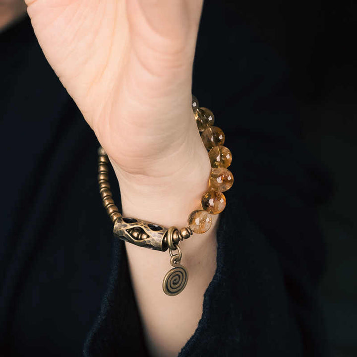 Bracelet de protection quotidien rétro en citrine de 10 mm Buddha Stones