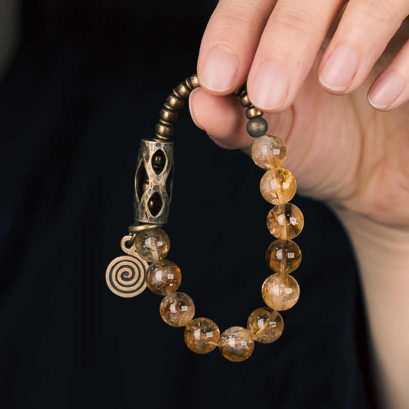 Bracelet de protection quotidien rétro en citrine de 10 mm Buddha Stones