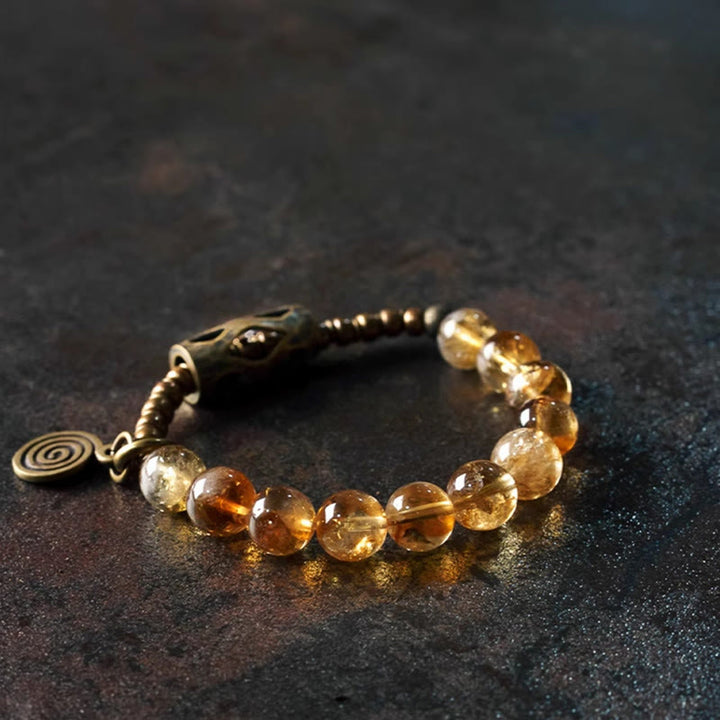Bracelet de protection quotidien rétro en citrine de 10 mm Buddha Stones