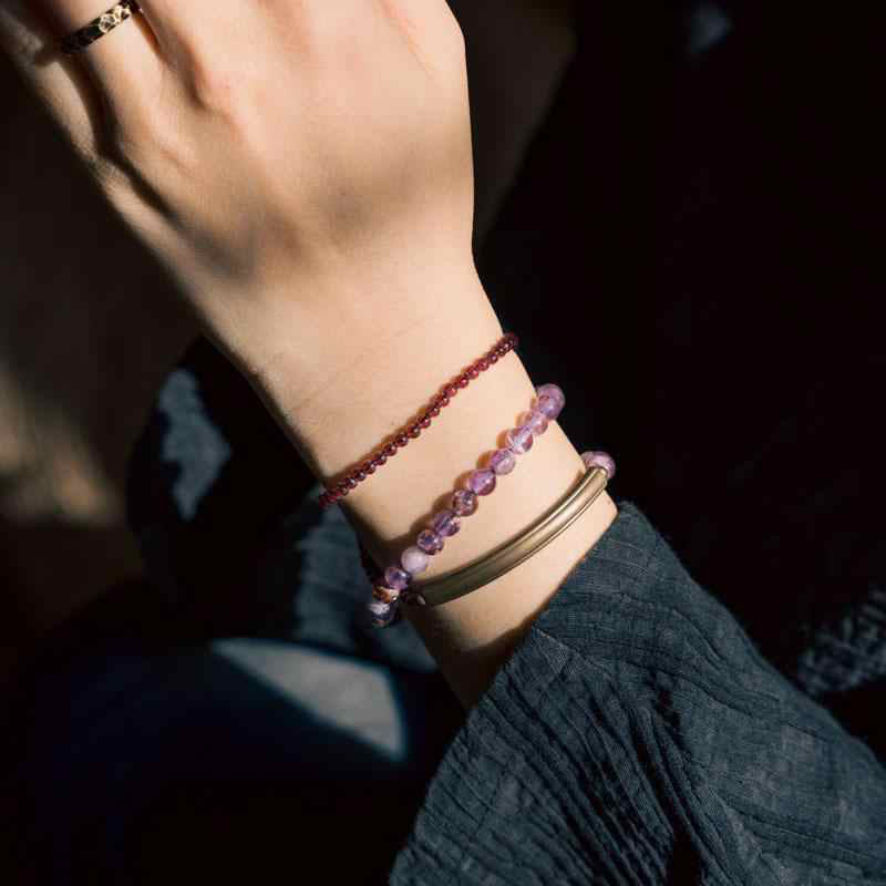 Bracelet d'équilibre multicouche rétro Buddha Stones, améthyste 6 mm et grenat 4 mm