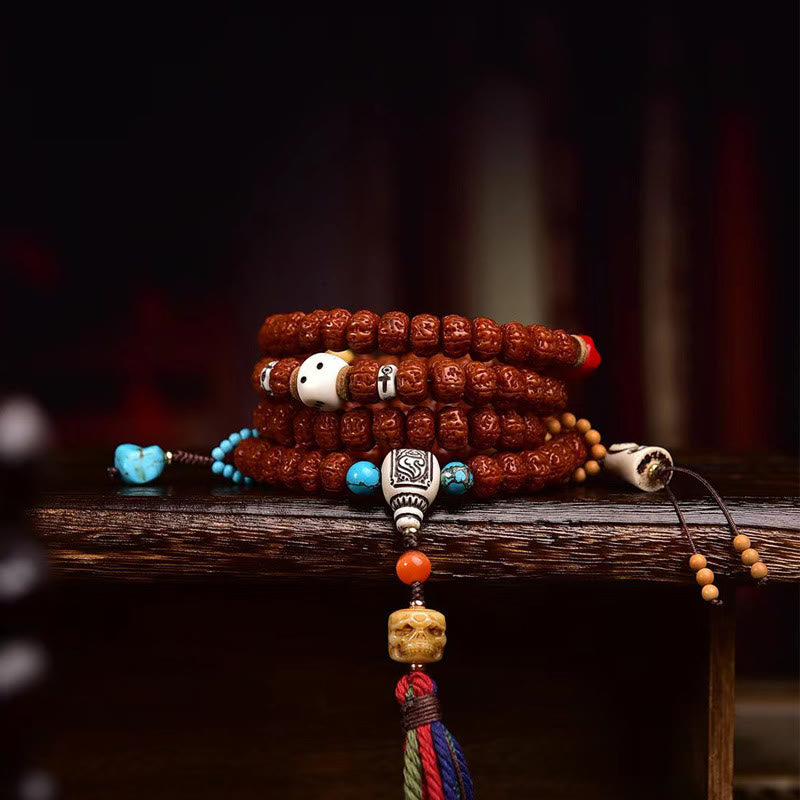 Mala à pampilles et graines de Bodhi en Buddha Stones de Rudraksha