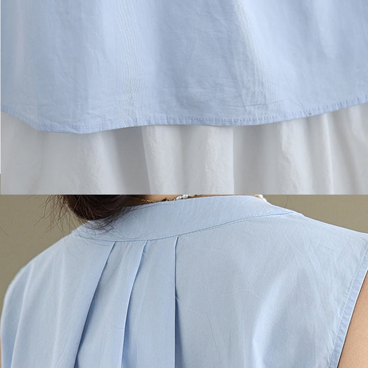 Buddha Stones d'été plissé en coton et lin pour femme, couleur unie, col licou, sans manches - image 10