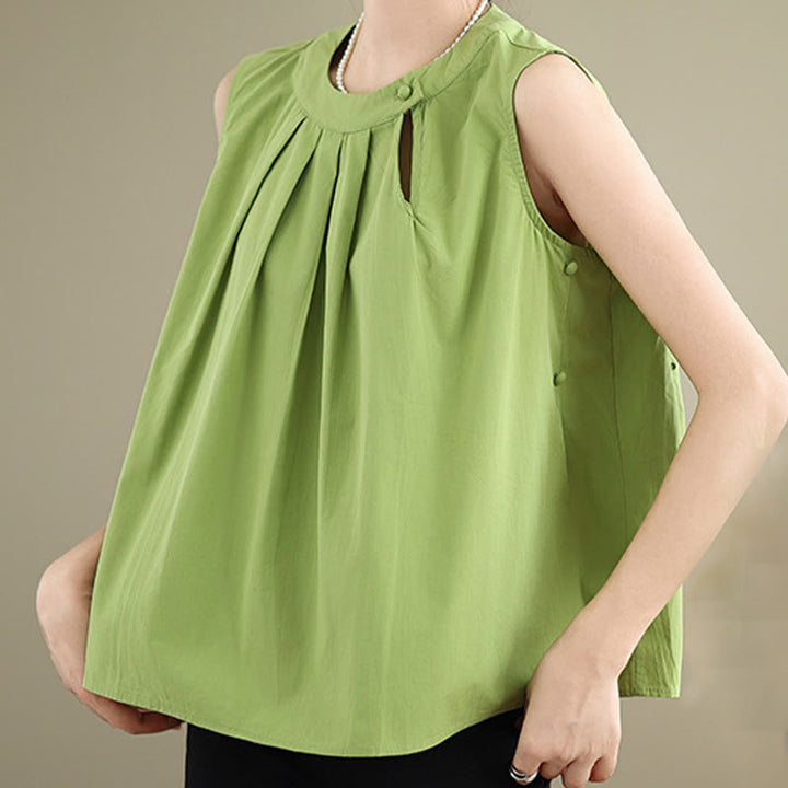 Buddha Stones d'été plissé en coton et lin pour femme, couleur unie, col licou, sans manches - image 23