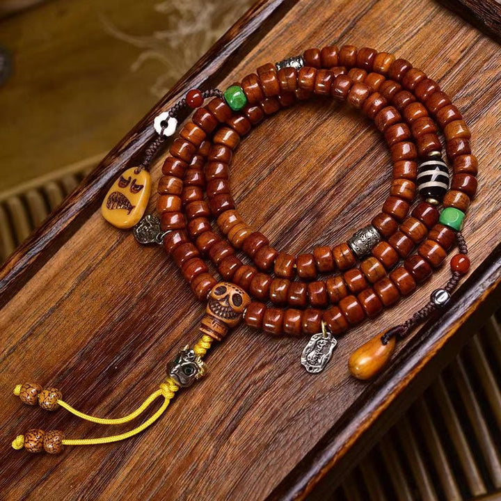 Mala de force en Buddha Stones tibétaines, 108 perles en os, perles Dzi