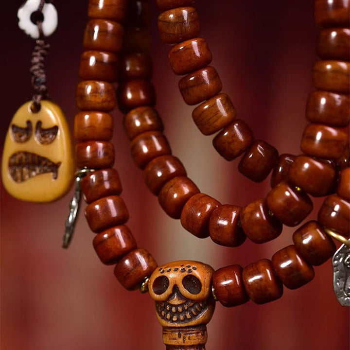 Mala de force en Buddha Stones tibétaines, 108 perles en os, perles Dzi