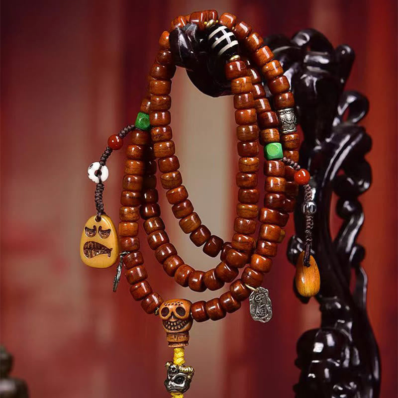 Mala de force en Buddha Stones tibétaines, 108 perles en os, perles Dzi