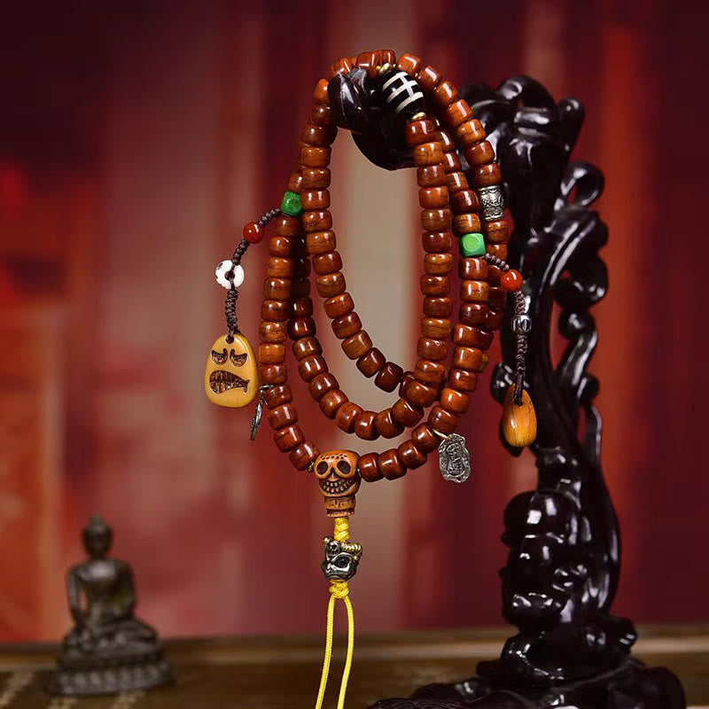 Mala de force en Buddha Stones tibétaines, 108 perles en os, perles Dzi