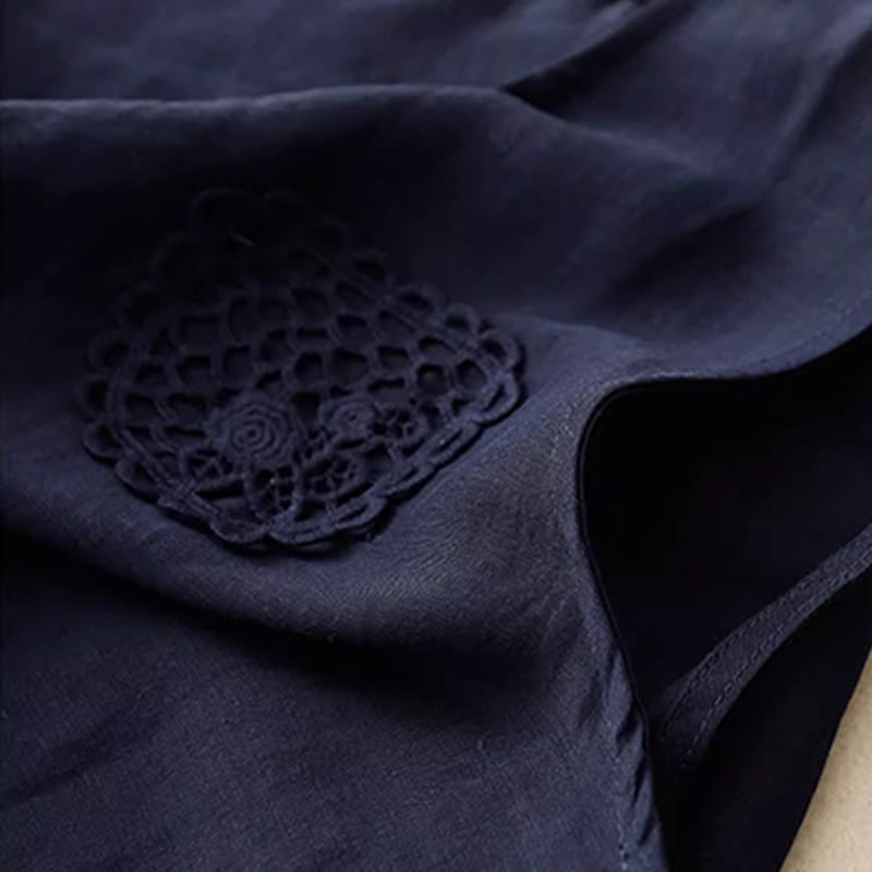 Buddha Stones décontracté en coton et lin pour femme, motif patchwork de broderies de couleur pure, sans manches, col ras du cou - image 8