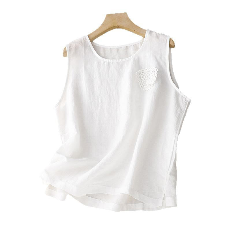 Gilet sans manches à col rond pour femme, orné de broderies patchwork aux couleurs unies et de Buddha Stones - image 24