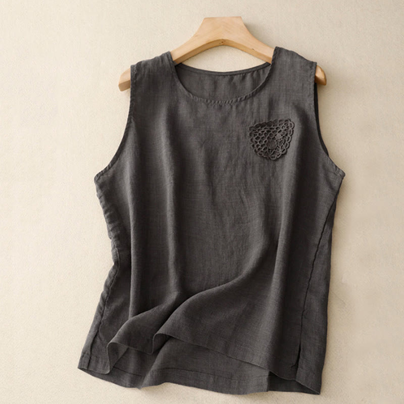 Gilet sans manches à col rond pour femme, orné de broderies patchwork aux couleurs unies et de Buddha Stones - Vert olive foncé - US12，UK/AU16，EU44 (3XL) - image 15