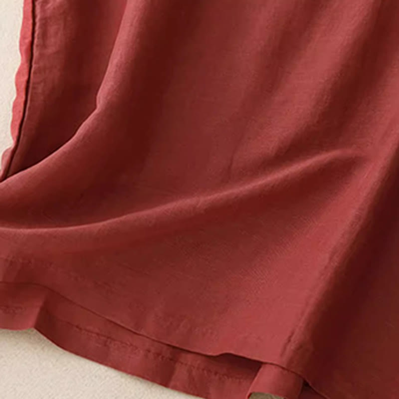 Buddha Stones décontracté en coton et lin pour femme, motif patchwork de broderies de couleur pure, sans manches, col ras du cou - image 12