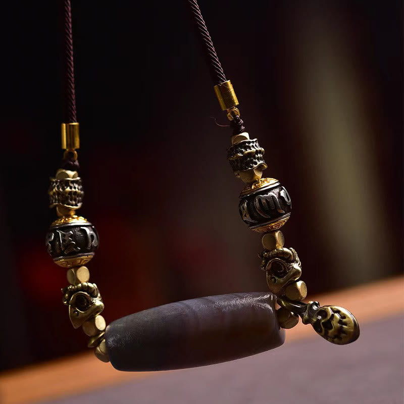 Collier pendentif en Buddha Stones du Tibet, perle Dzi Om Mani Padme Hum, Protection - image 1