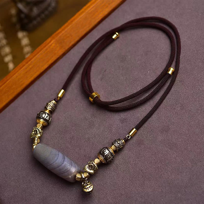 Collier pendentif en Buddha Stones du Tibet, perle Dzi Om Mani Padme Hum, Protection - Perle Dzi - image 1
