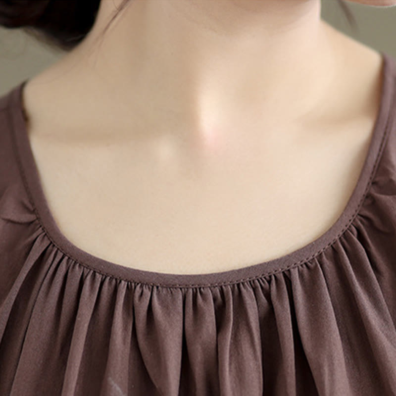 Gilet d'été en coton et lin pour femme, motif Buddha Stones, col ras du cou plissé, couleur unie - image 5