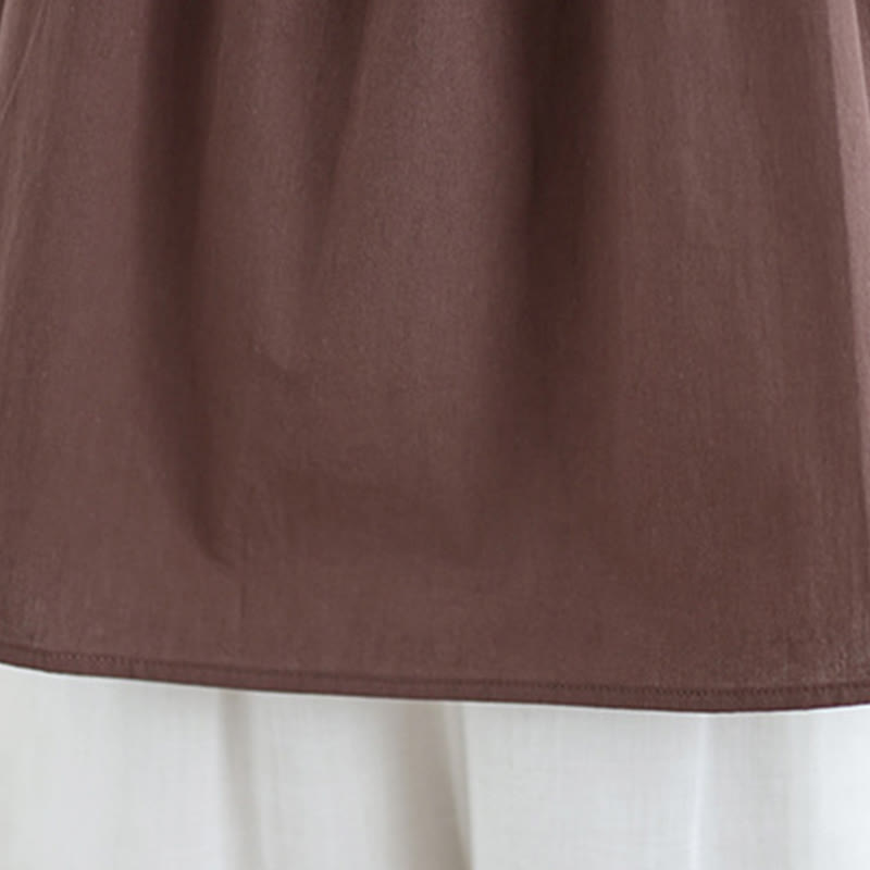 Gilet d'été en coton et lin pour femme, motif Buddha Stones, col ras du cou plissé, couleur unie - image 8