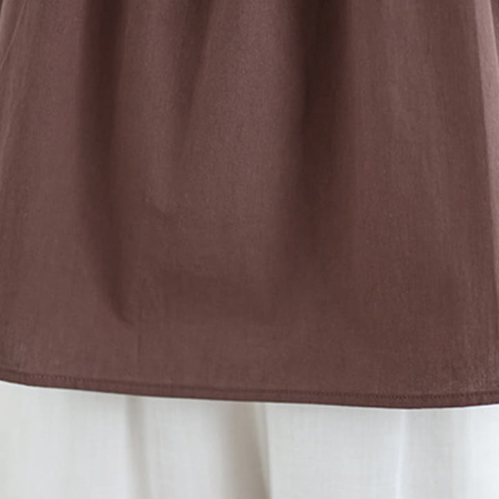 Gilet d'été en coton et lin pour femme, motif Buddha Stones, col ras du cou plissé, couleur unie - image 8