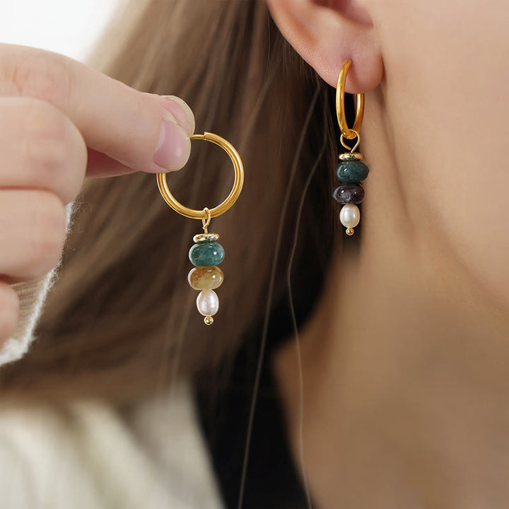 Boucles d'oreilles en acier titane et perles d'agate rouge naturelle avec pierres de Buddha Stones tibétaines Marnyi