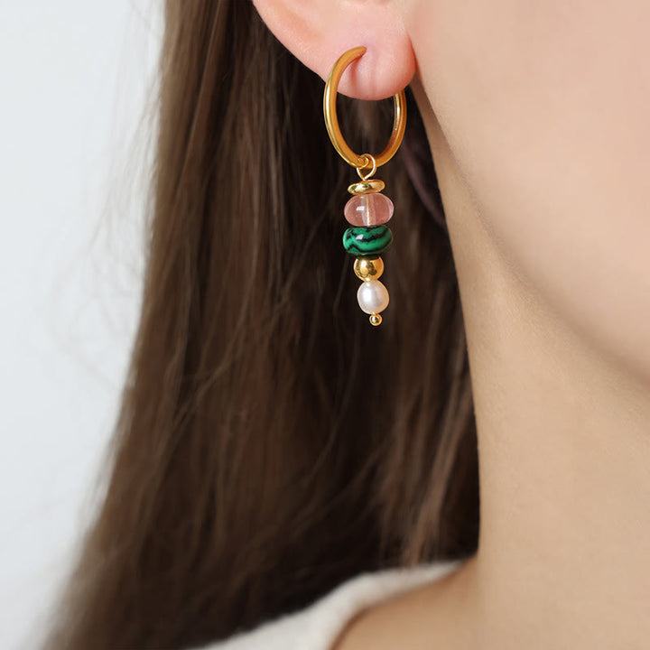 Boucles d'oreilles en acier titane et perles d'agate rouge naturelle avec pierres de Buddha Stones tibétaines Marnyi