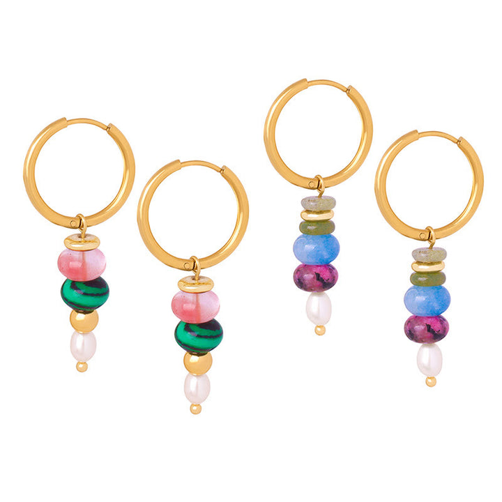 Boucles d'oreilles en acier titane et perles d'agate rouge naturelle avec pierres de Buddha Stones tibétaines Marnyi