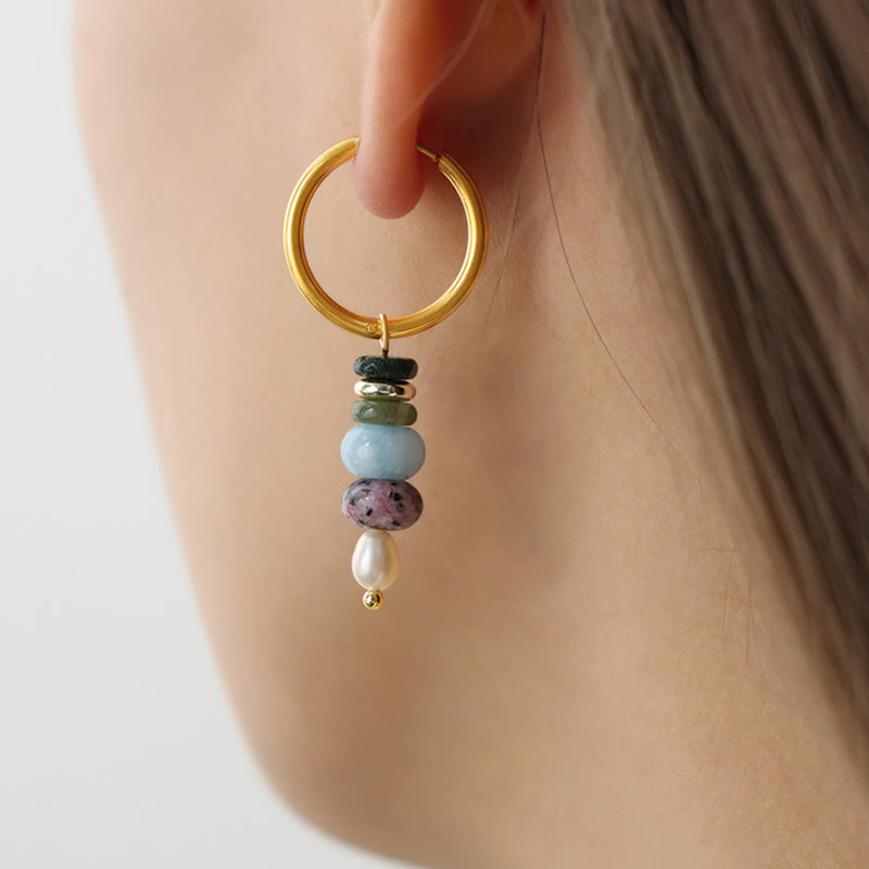 Boucles d'oreilles en acier titane et perles d'agate rouge naturelle avec pierres de Buddha Stones tibétaines Marnyi