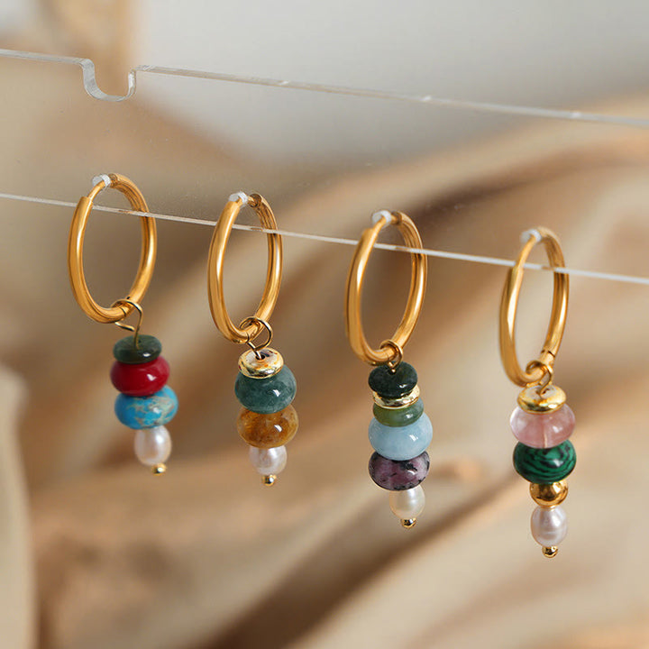 Boucles d'oreilles en acier titane et perles d'agate rouge naturelle avec pierres de Buddha Stones tibétaines Marnyi