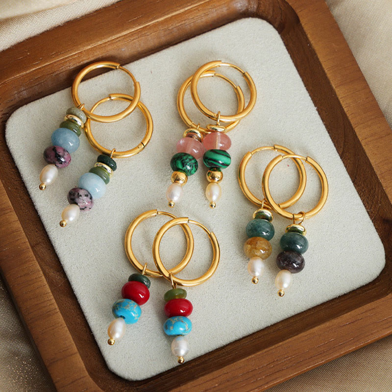 Boucles d'oreilles en acier titane et perles d'agate rouge naturelle avec pierres de Buddha Stones tibétaines Marnyi