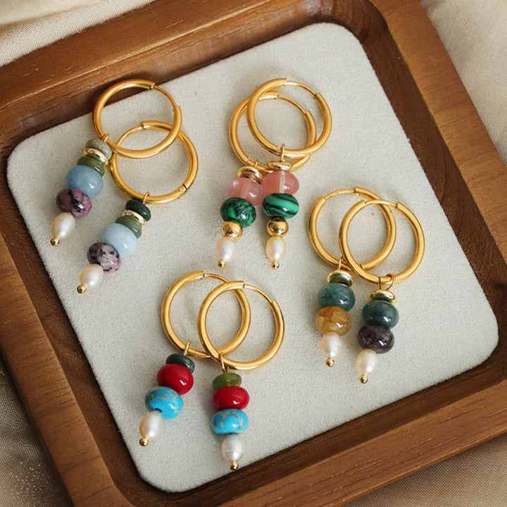 Boucles d'oreilles en acier titane et perles d'agate rouge naturelle avec pierres de Buddha Stones tibétaines Marnyi