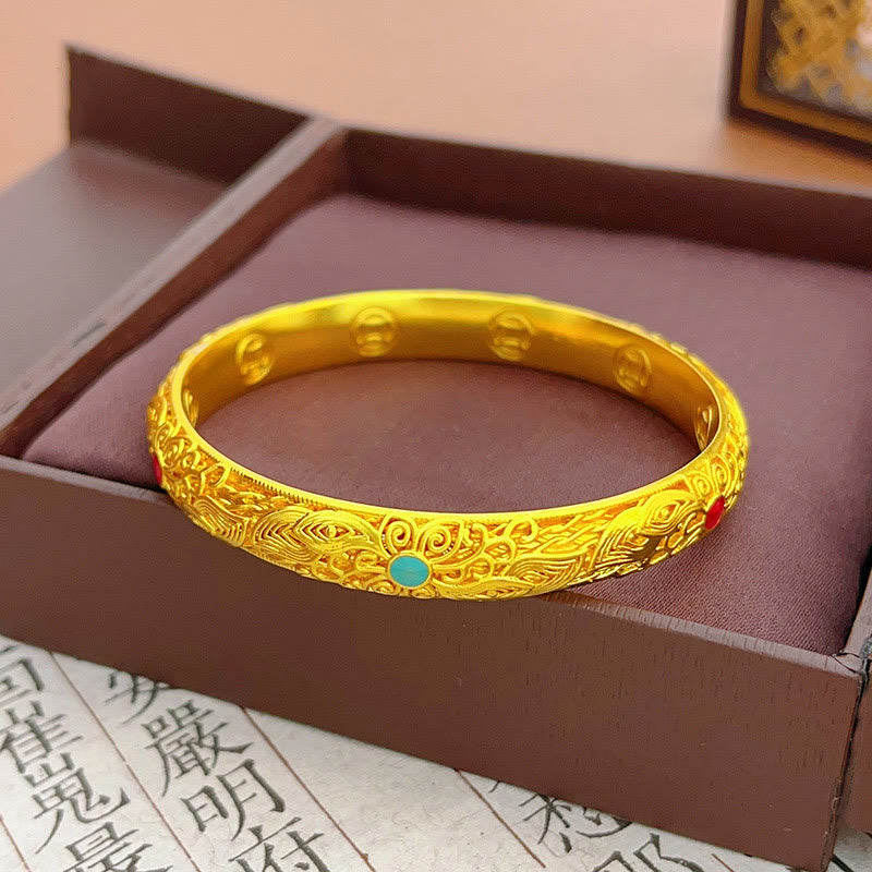 Bracelet jonc porte-bonheur en Buddha Stones , plaqué or, fleurs et feuilles