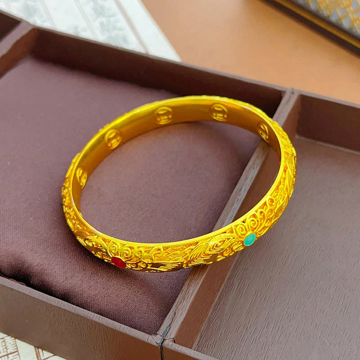 Bracelet jonc porte-bonheur en Buddha Stones , plaqué or, fleurs et feuilles