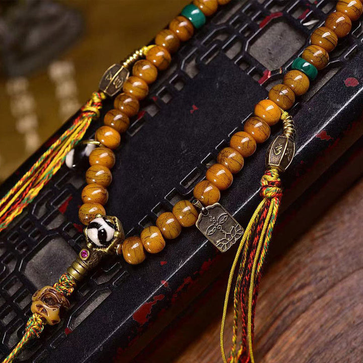 Buddha Stones tibétaines 108 perles en os Dzi Mala pour éloigner les mauvais esprits