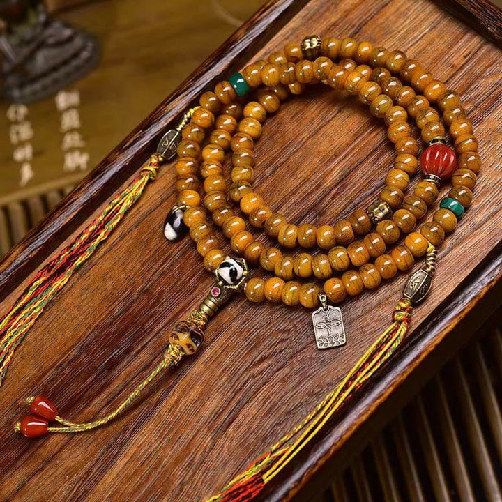 Buddha Stones tibétaines 108 perles en os Dzi Mala pour éloigner les mauvais esprits