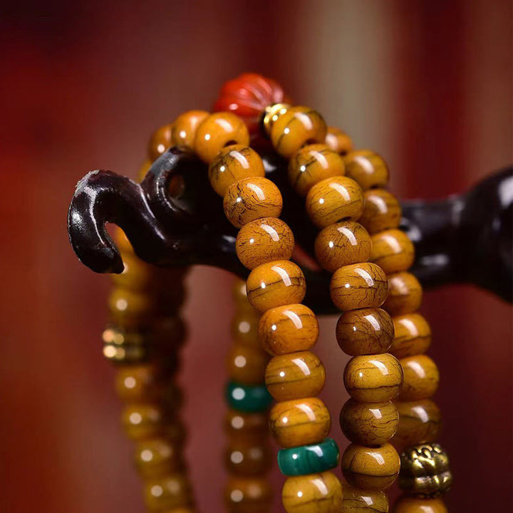 Buddha Stones tibétaines 108 perles en os Dzi Mala pour éloigner les mauvais esprits