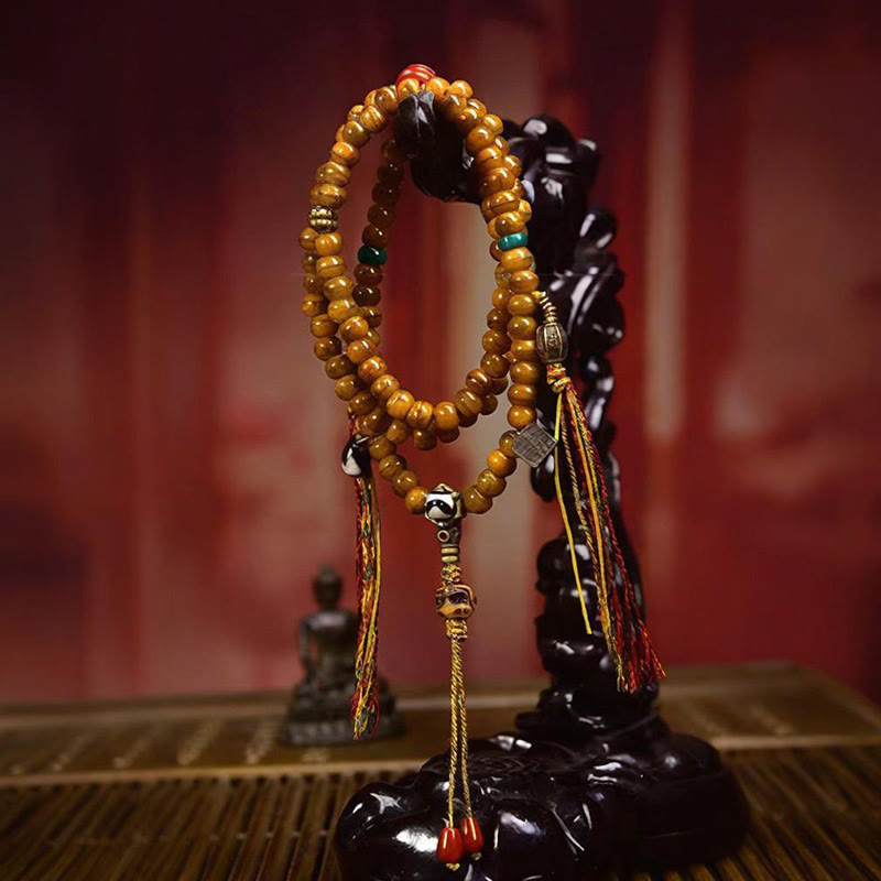 Buddha Stones tibétaines 108 perles en os Dzi Mala pour éloigner les mauvais esprits